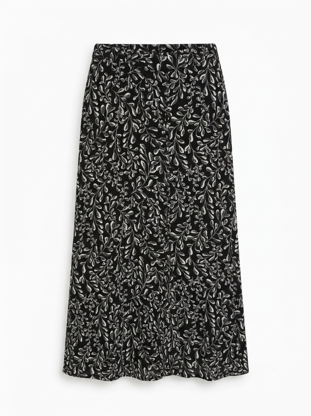 🩷J. Jill Black & Leaf-Print Midi Skirt